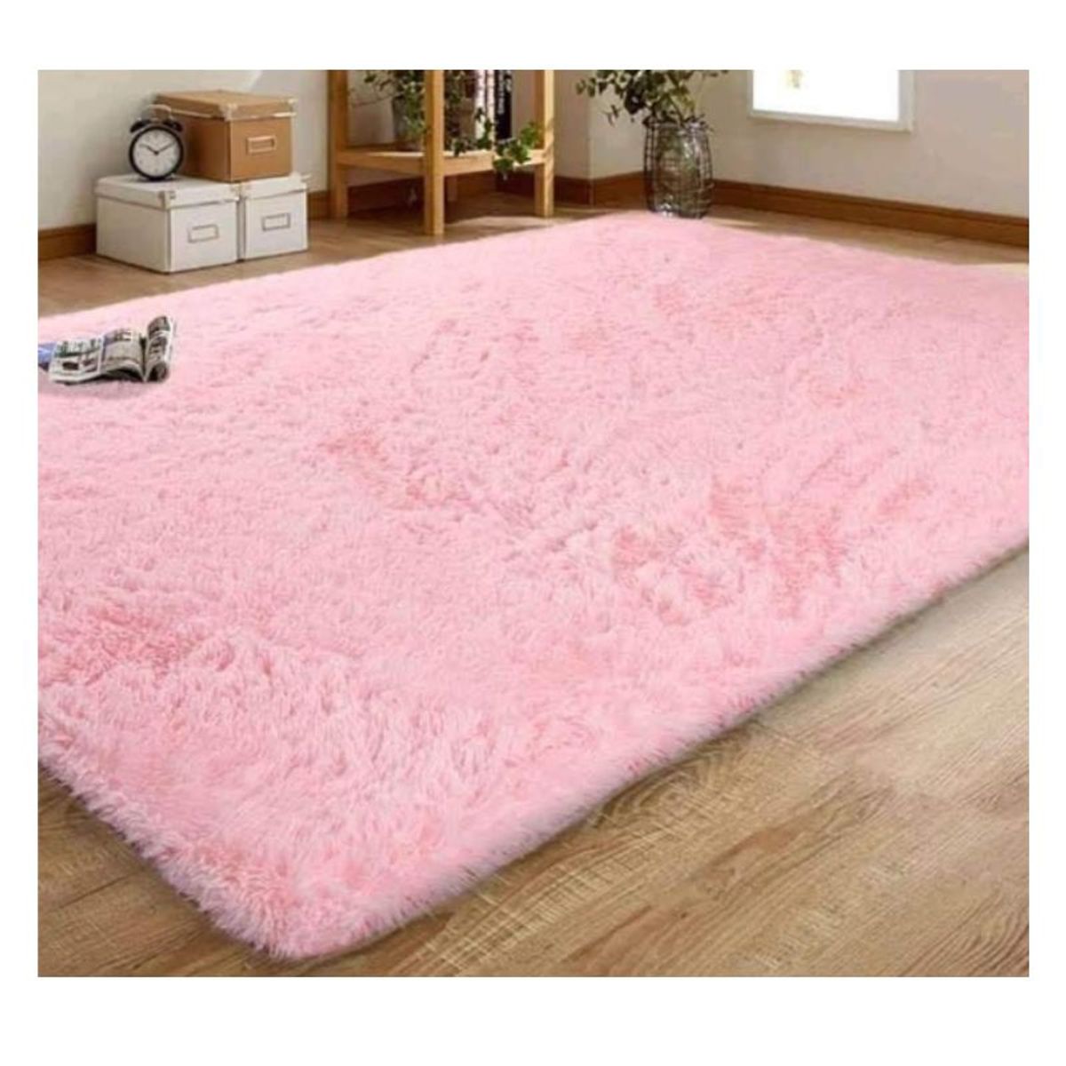 GENERICO - Alfombra Peluda  Para Living  Tipo Shaggy Rosado 240x200cm