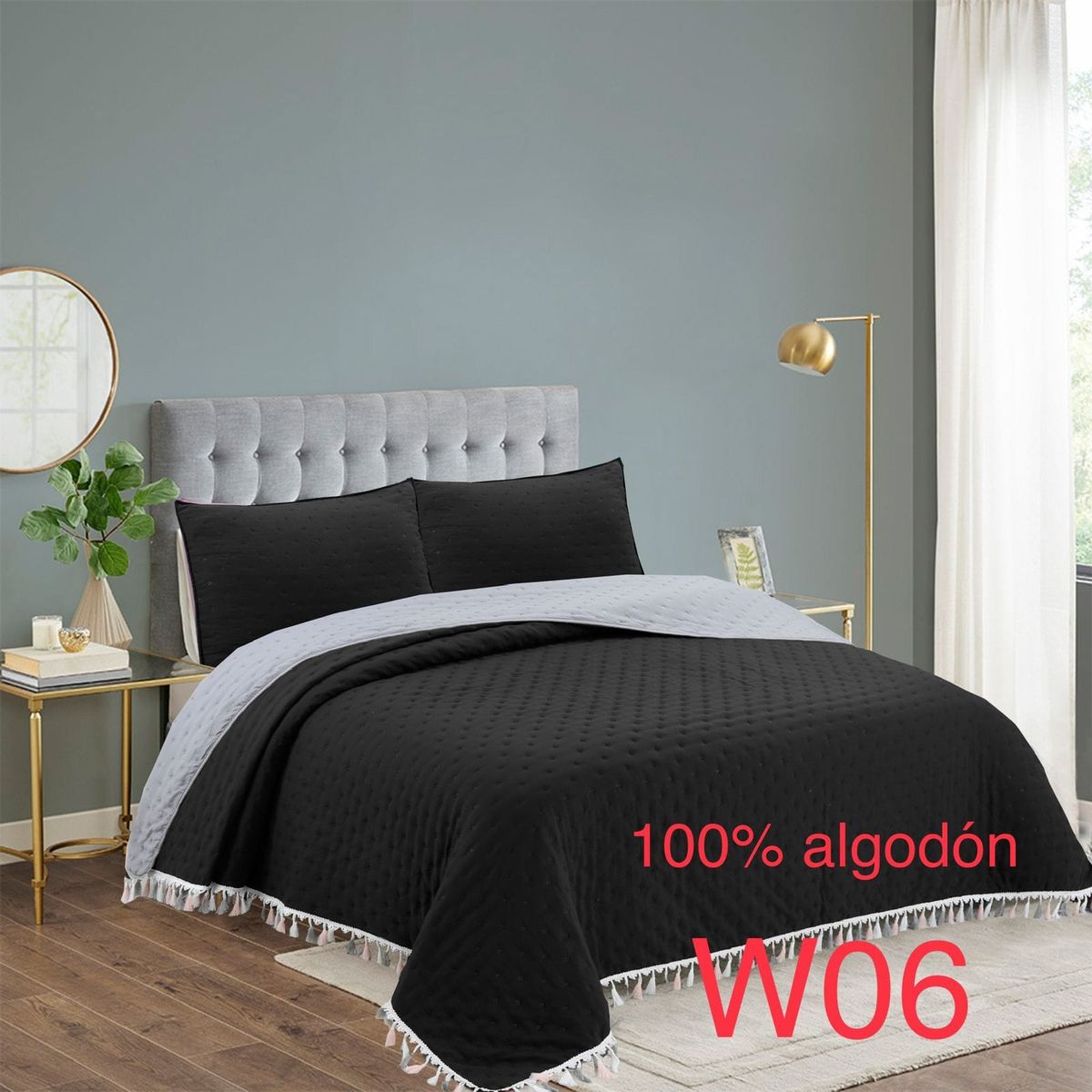 GENERICO - Cobertor de Verano Reversible 2 plazas 100% Algodón - Negro Gris