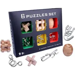 GENERICO - Rompecabezas de metal y juego de madera 3D 6 piezas.