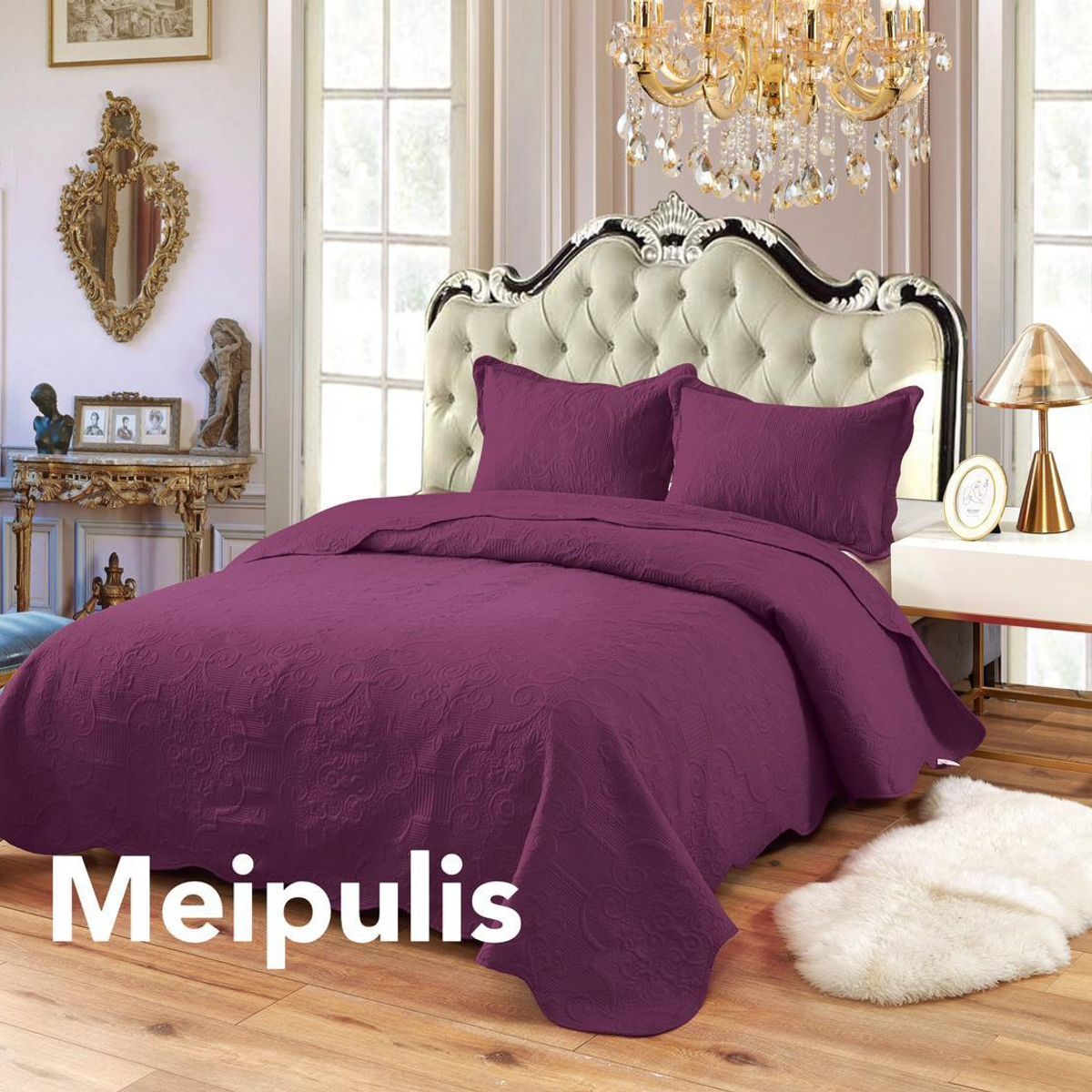 GENERICO - Cobertor de verano tipo Quilt con fundas - KING - Morado