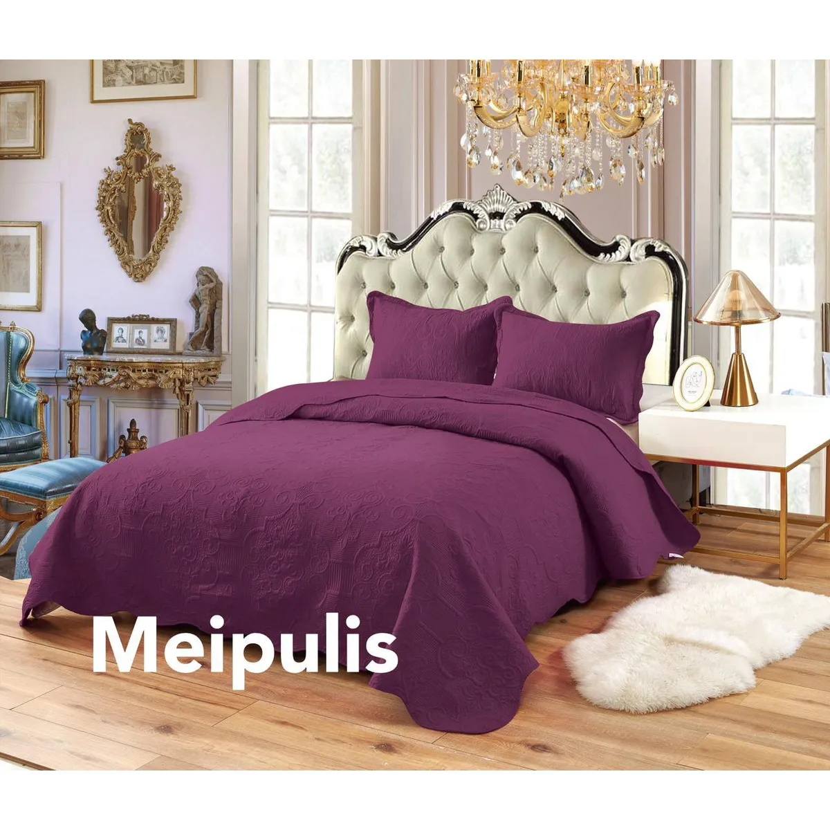 GENERICO - Cobertor de verano tipo Quilt con fundas - KING - Morado