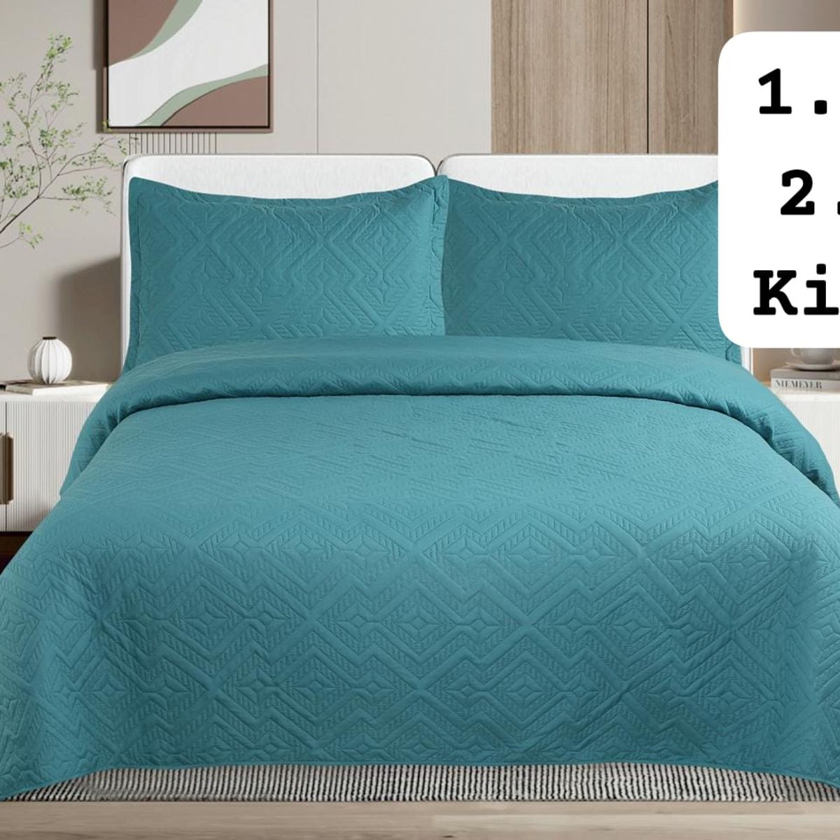 GENERICO - Cobertor de verano tipo Quilt con fundas - KING - Turquesa