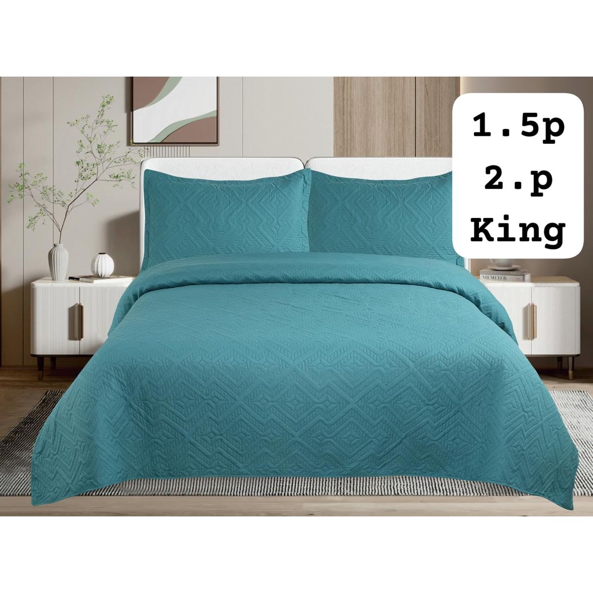 GENERICO - Cobertor de verano tipo Quilt con fundas - KING - Turquesa