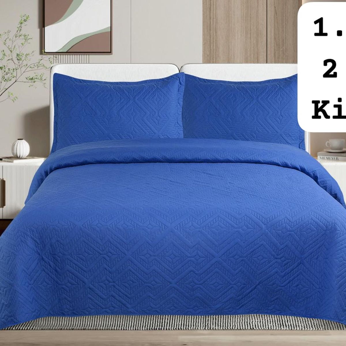 GENERICO - Cobertor de verano tipo Quilt con fundas - KING - Azul