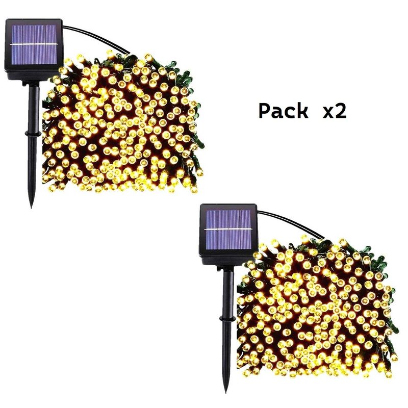 GENERICO - PACK X2 Luces Solares Guirnalda 200 Led calidas 20 Metros