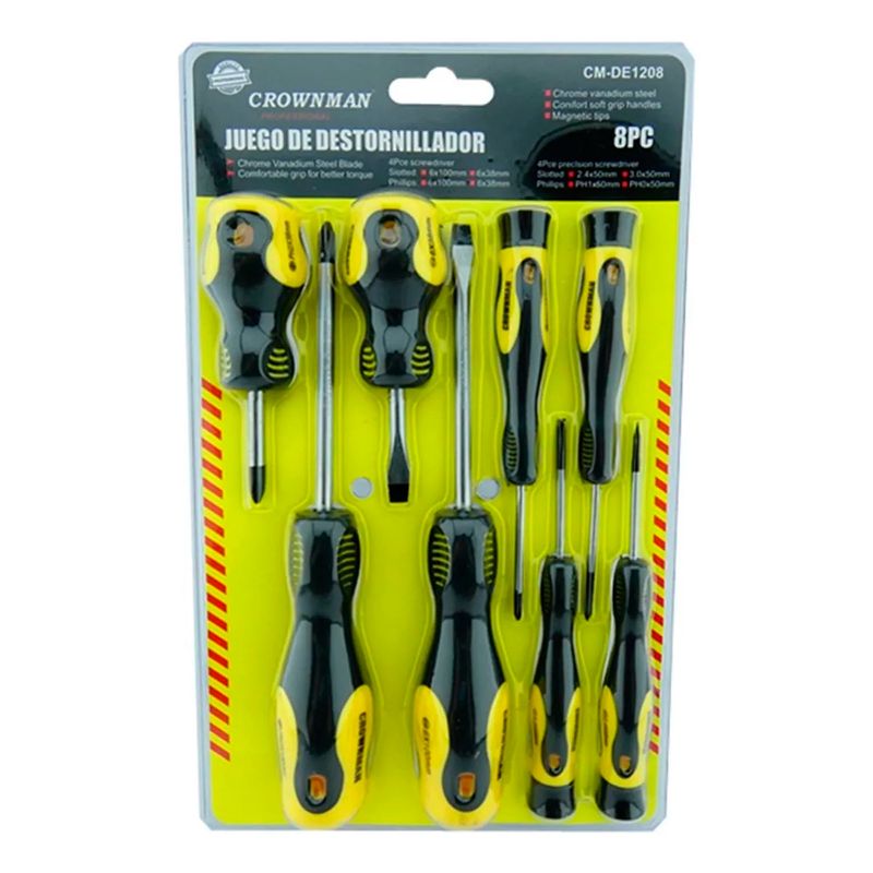 GENERICO - Kit Set Juego Destornilladores 8 Piezas Crownman