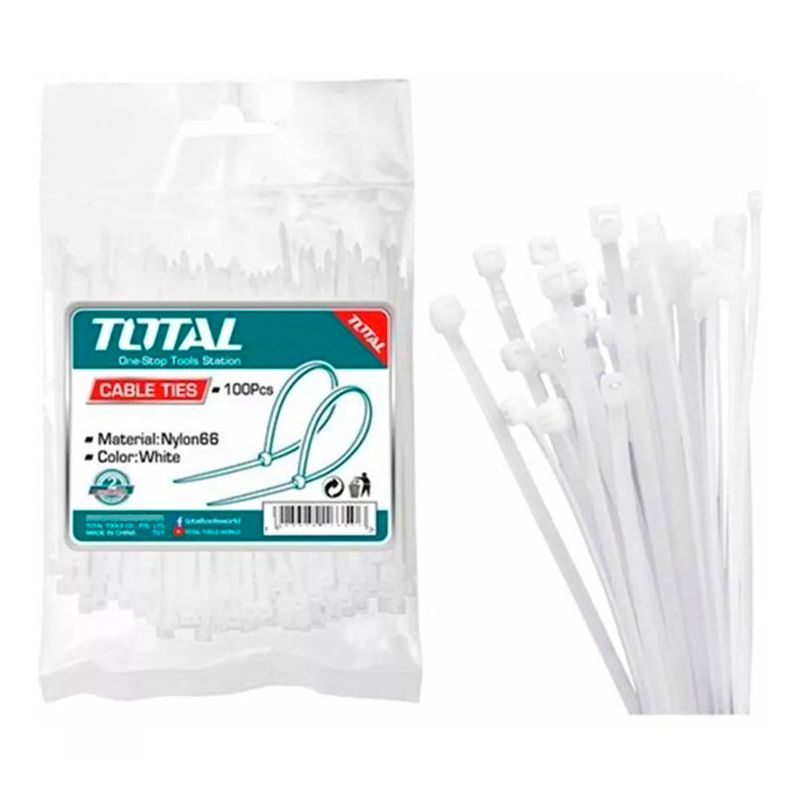 TOTAL TOOLS - Brida Amarra Abrazadera Pl+AOE-stica 100 X 2.5mm Pack 100 Unds