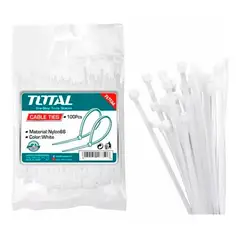 TOTAL TOOLS - Brida Amarra Abrazadera Pl+AOE-stica 100 X 2.5mm Pack 100 Unds