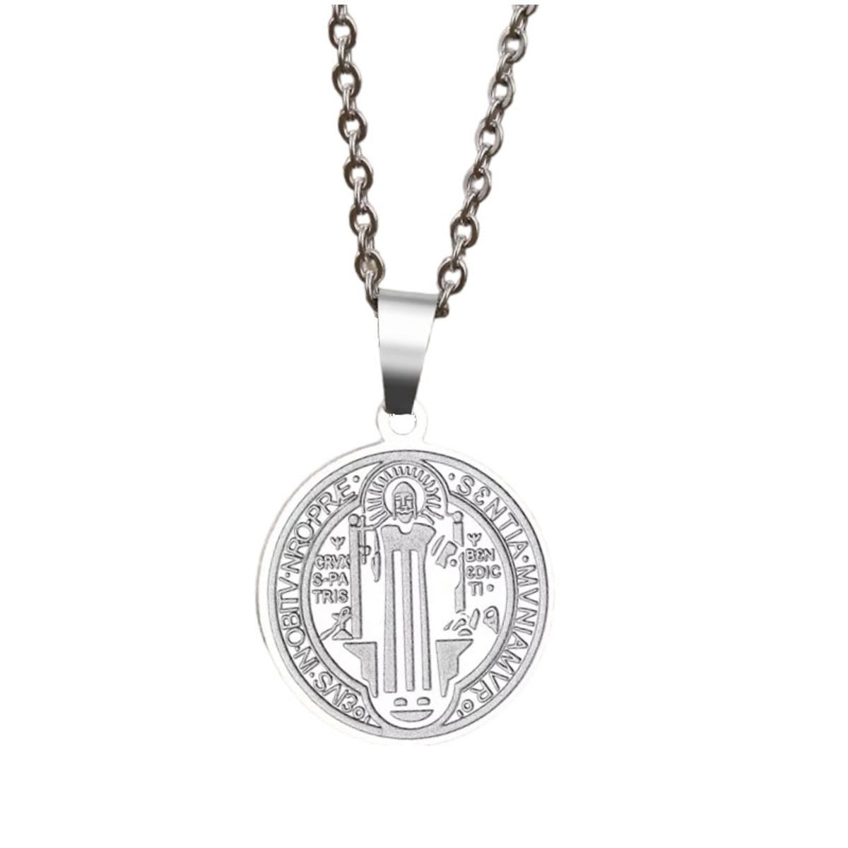 TODOJOYAS - Collar Medalla San Benito Protector Acero Plateado