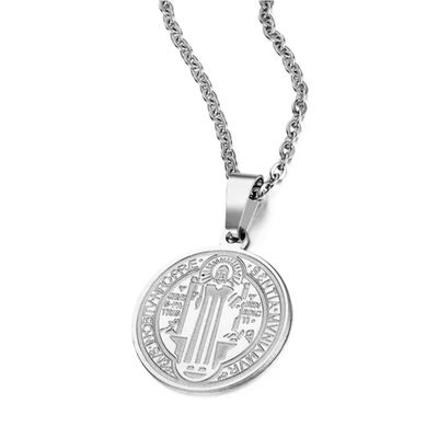 Imagen 2 del producto Collar Medalla San Benito Protector Acero Plateado
