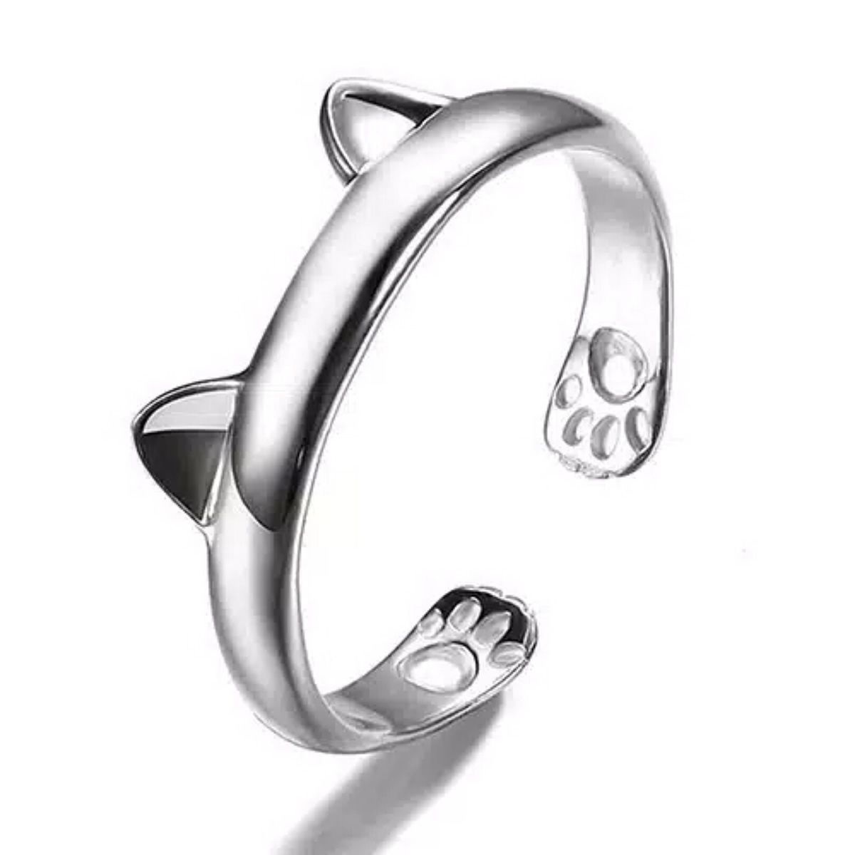 TODOJOYAS - Anillo Orejas Gato Plateado Ajustable