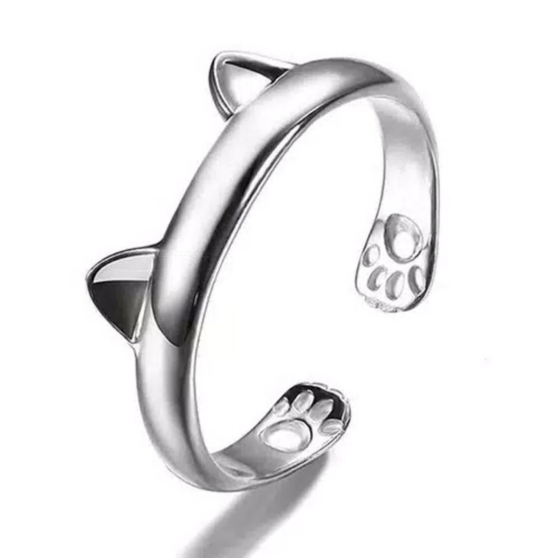 TODOJOYAS - Anillo Orejas Gato Plateado Ajustable