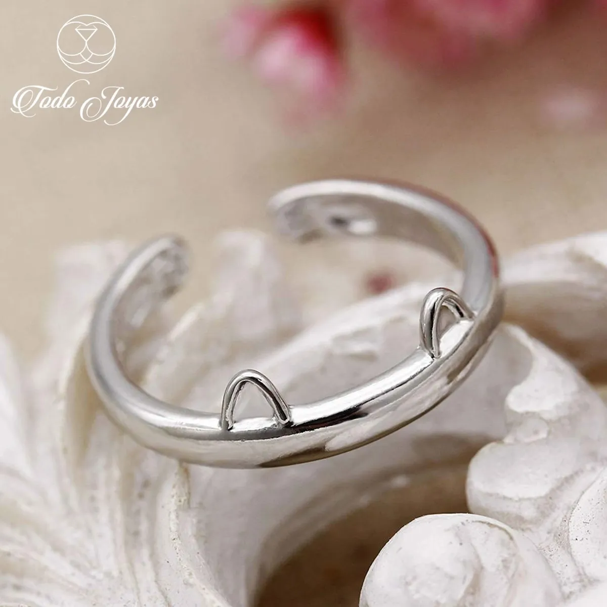 TODOJOYAS - Anillo Orejas Gato Plateado Ajustable