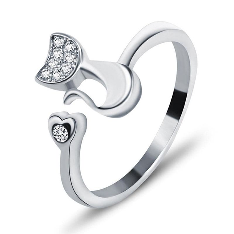 TODOJOYAS - Anillo Gato Con Circon Plateado Ajustable