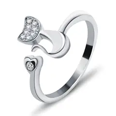 TODOJOYAS - Anillo Gato Con Circon Plateado Ajustable