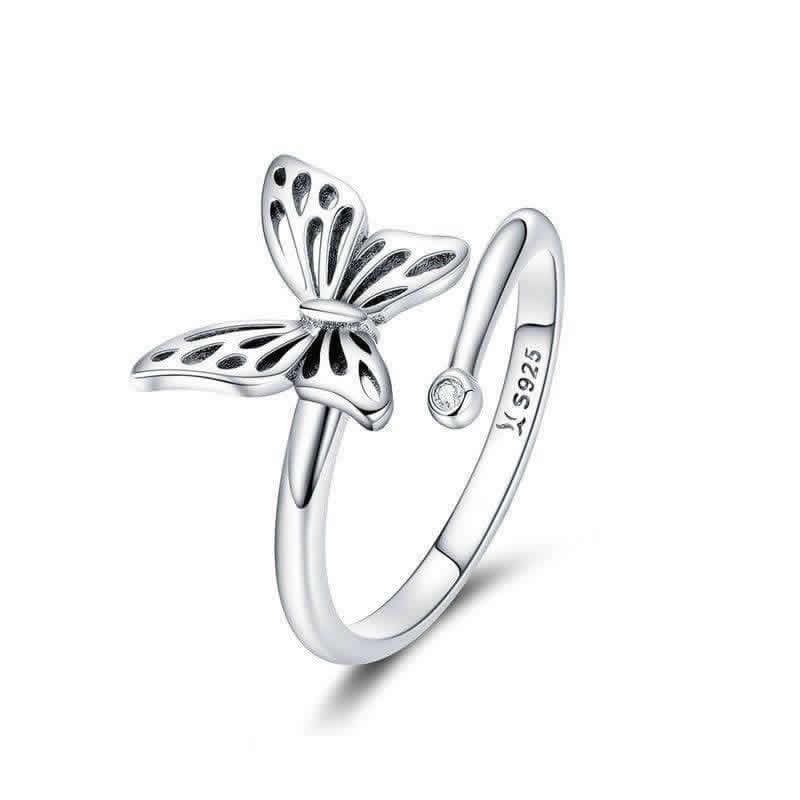 TODOJOYAS - Anillo Plata 925 Mariposa y Circon Ajustable
