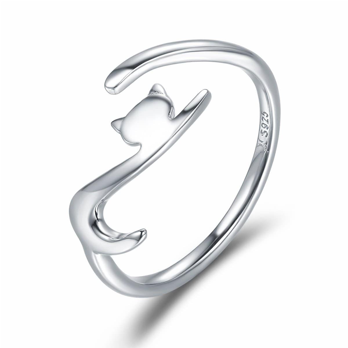 TODOJOYAS - Anillo Plata 925 Forma de Gato Ajustable