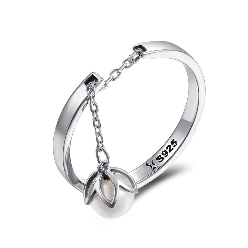 TODOJOYAS - Anillo Plata 925 Flor y Perla Ajustable