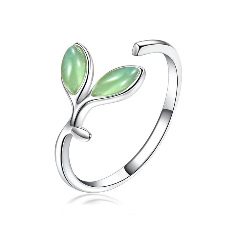 TODOJOYAS - Anillo Doble Hoja Verde Plateado