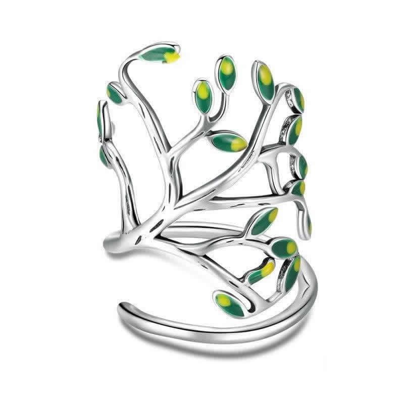 TODOJOYAS - Anillo Plata 925 Arbol De la Vida Verde Ajustable