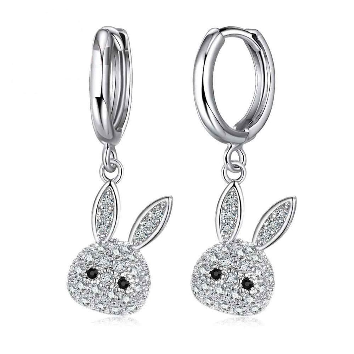 TODOJOYAS - Aros de Conejo Colgante con Circones Plateado