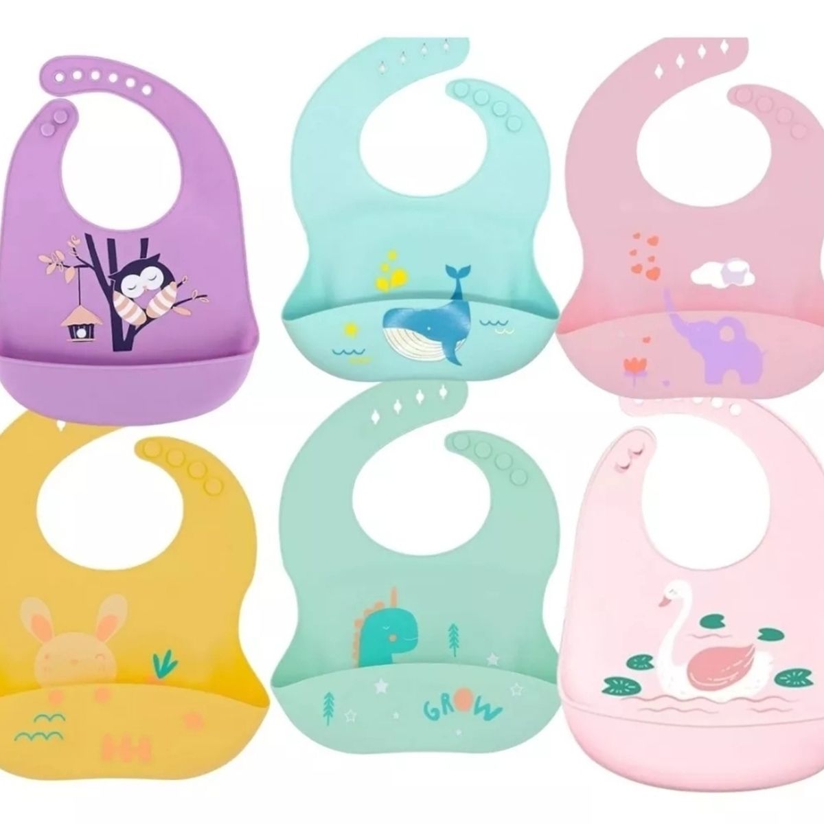 GENERICO - 2 baberos de silicona impermeables con bolsillo surtido niño