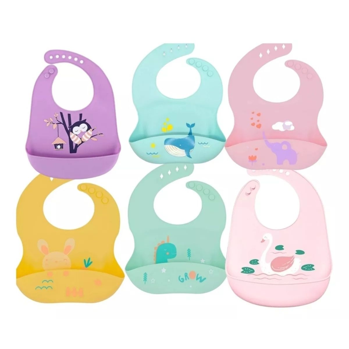 GENERICO - 2 baberos de silicona impermeables con bolsillo surtido niño