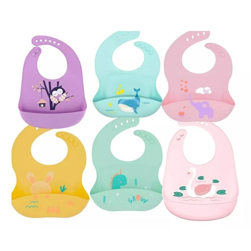 GENERICO - 2 baberos de silicona impermeables con bolsillo surtido niño