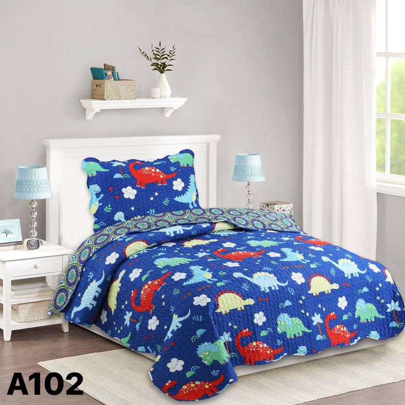 GENERICO - Quilt Cubrecama Verano 1.5 Plazas - Mundo Dinosaurio A102