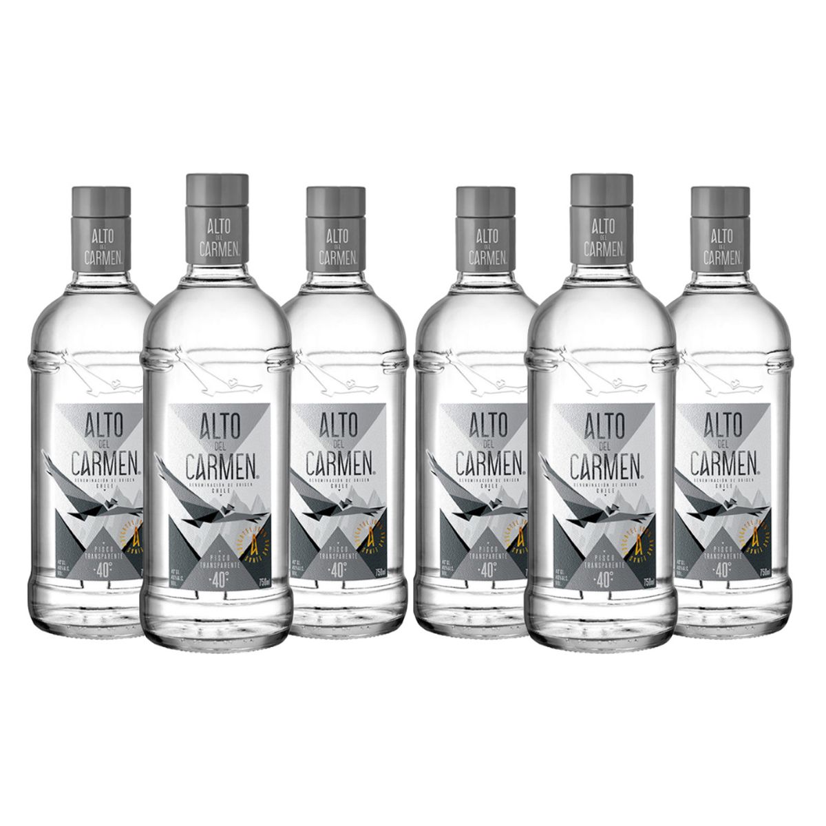 ALTO DEL CARMEN - 6x Pisco Alto Del Carmen Transparente 40° 750cc