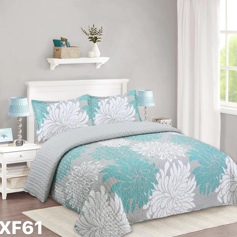 GENERICO - Cubrecama Quilt Verano 1.5 Plazas - Gris Ramas XF61