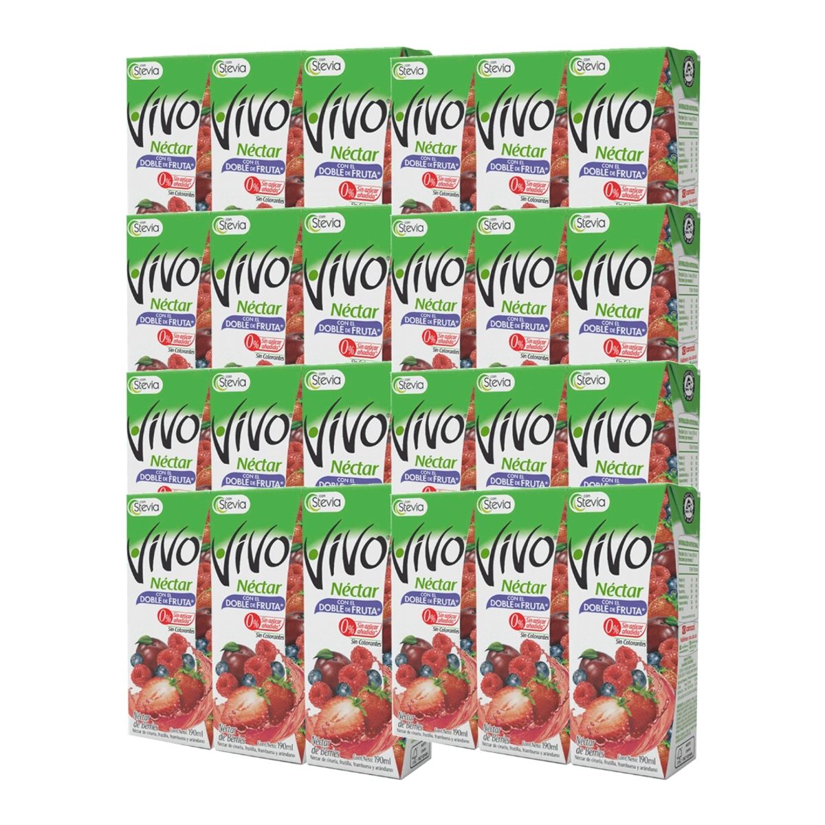 VIVO - Caja Jugos Néctar Vivo Doble Fruta 24 Unidades 190ml Berries