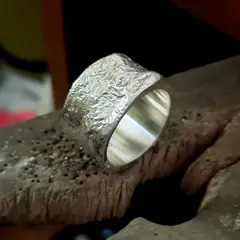 GENERICO - TALLA 15 Anillo ancho de plata fundida para hombre
