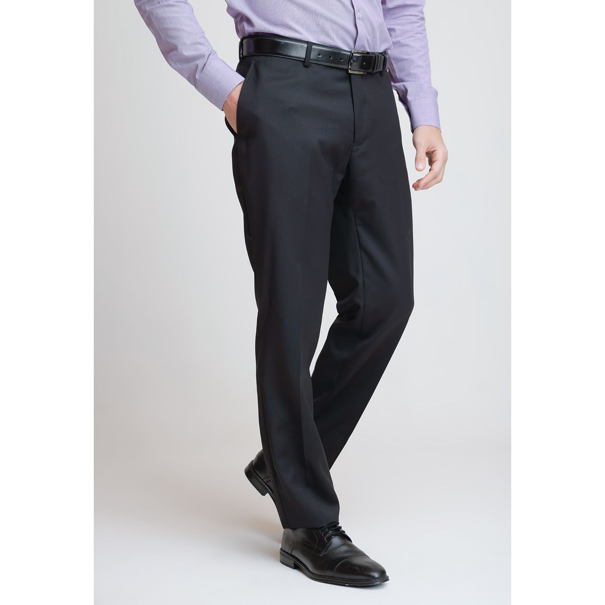 TRIAL - Pantalón Hombre Formal Lana S100'S Liso Regular Mix&Color Negro