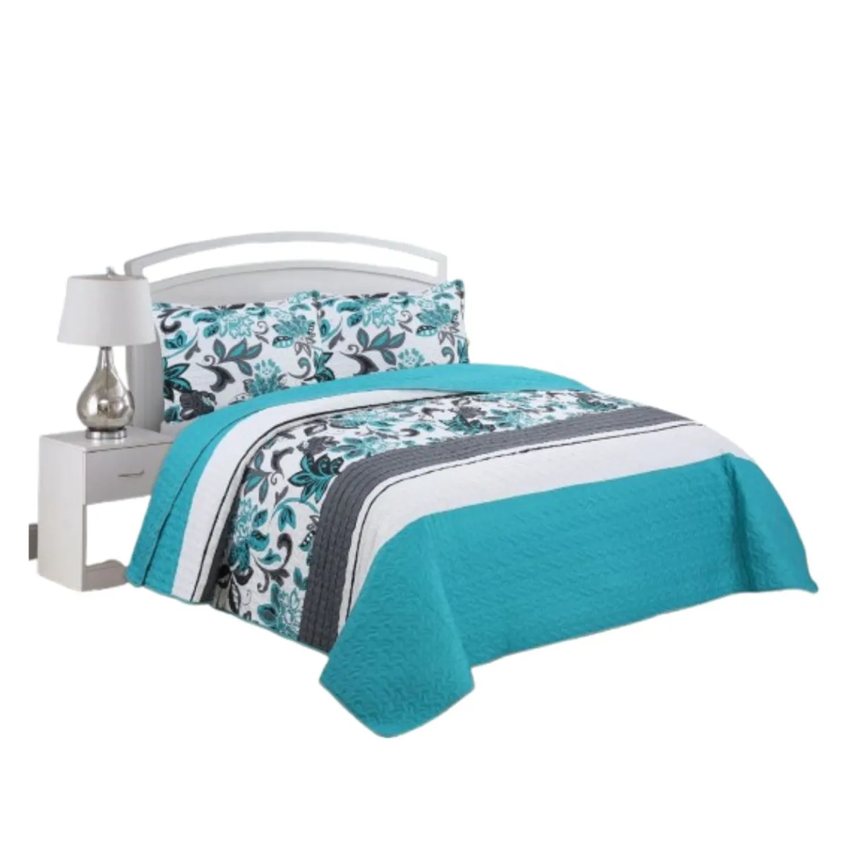 GENERICO - Cubrecama Quilt Verano 1.5 Plazas - Turquesa Hojas XF51