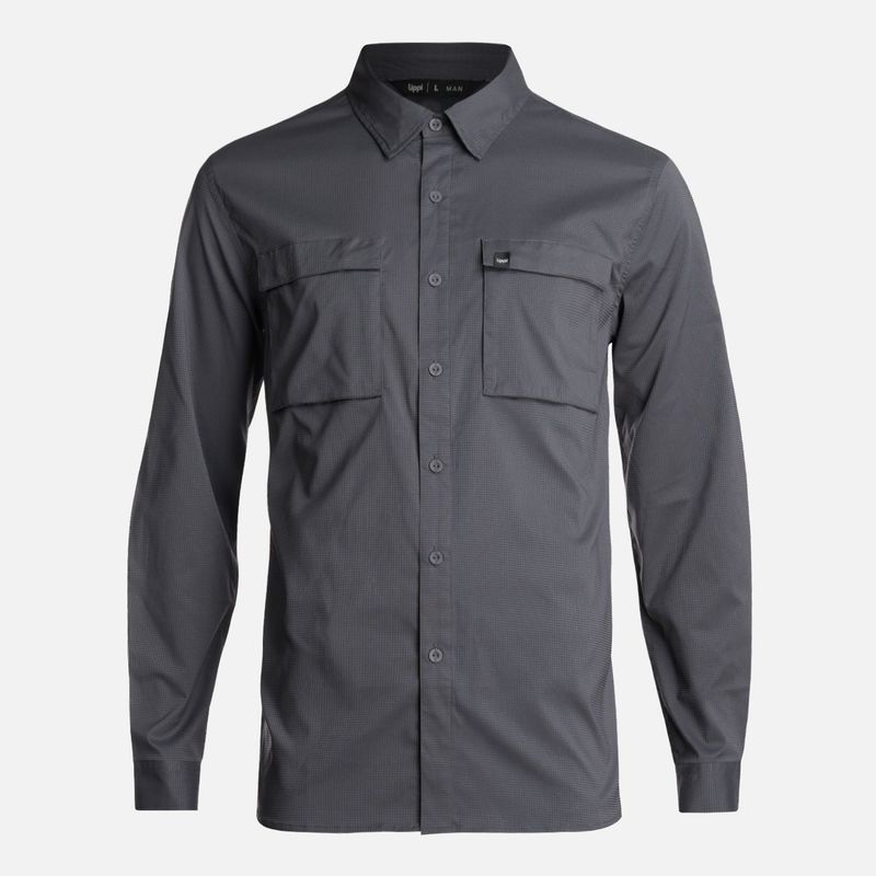 LIPPI - Camisa Hombre Rosselot Long Sleeve Q-Dry Shirt Gris Medio Lippi