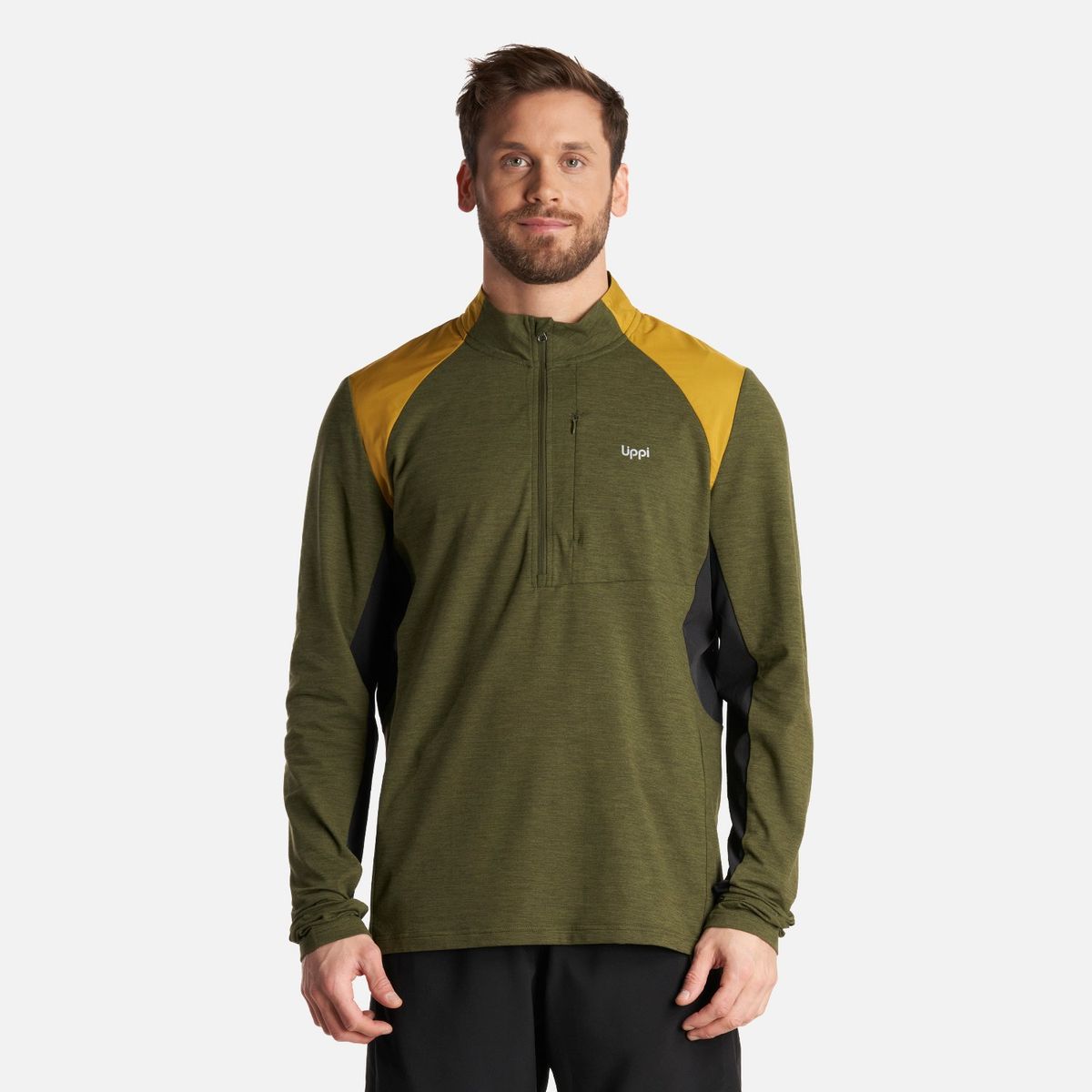 LIPPI - Poleron Hombre Egger 1/4 Zip Melange Verde Lippi