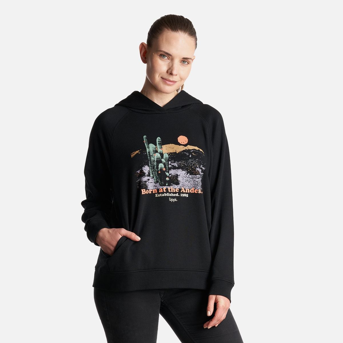 LIPPI - Poleron Mujer  Insigne Hoody Sweatshirt Front Print Negro Lippi