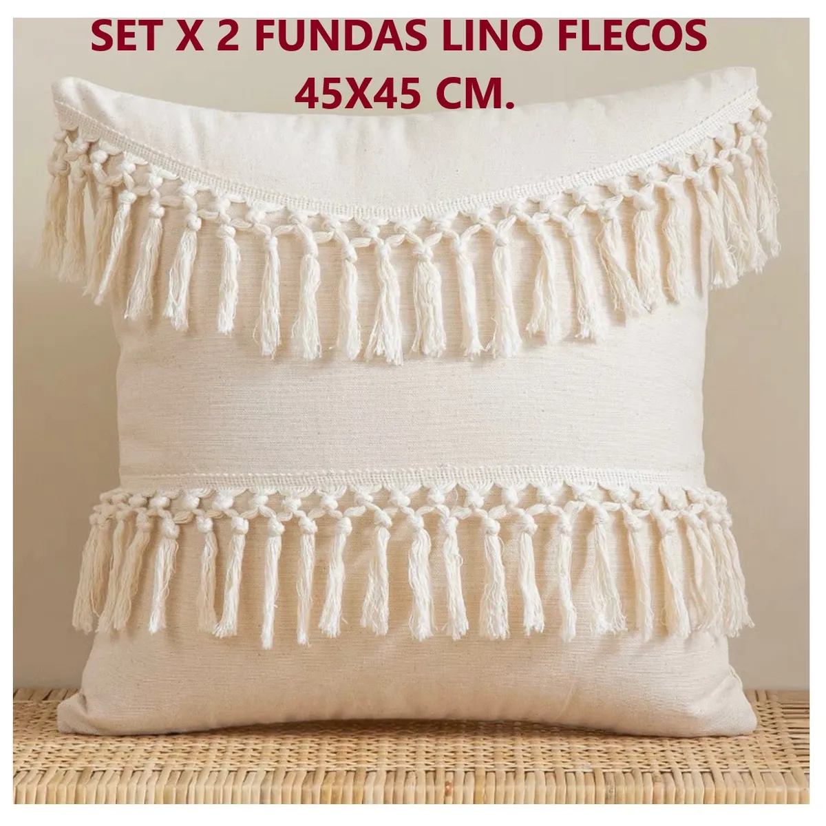 COMPRAPO - Set X 2 Fundas para Cojín Boho Flecos Crudo 45x45 cm