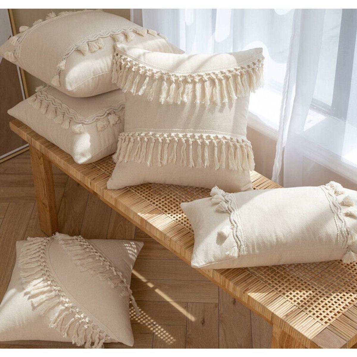 COMPRAPO - Set X 2 Fundas para Cojín Boho Flecos Crudo 45x45 cm