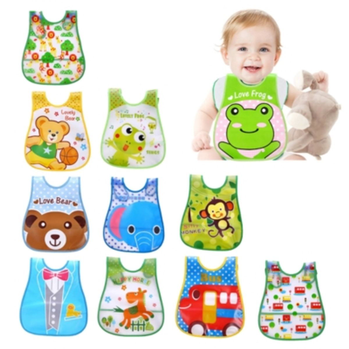 JUMP KIDS - Pack 3 Baberos Plásticos Regulables Para Bebés Jump Kids Niño