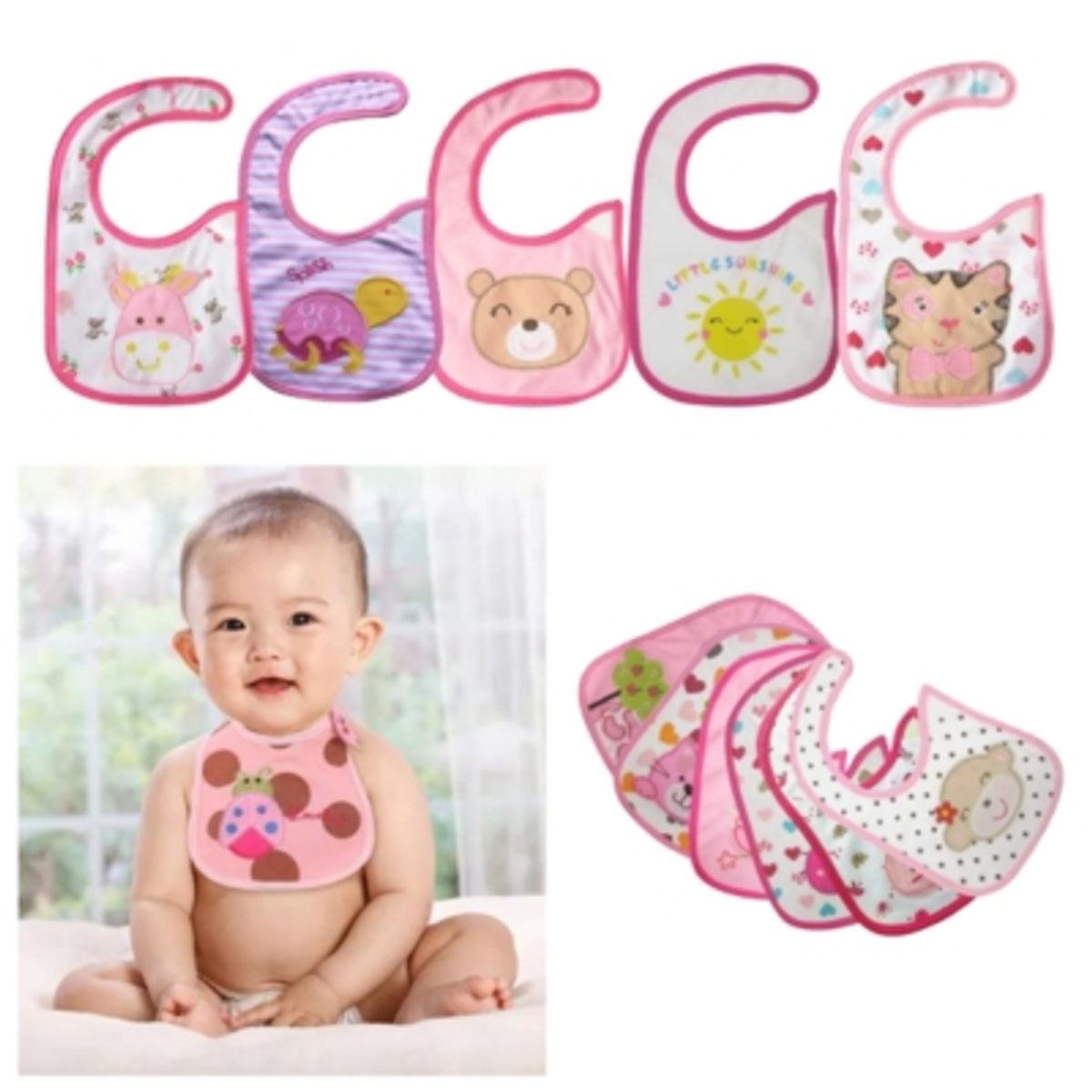JUMP KIDS - Pack 3 Baberos Impermeables Regulables Para Bebés Jump Kids Niña