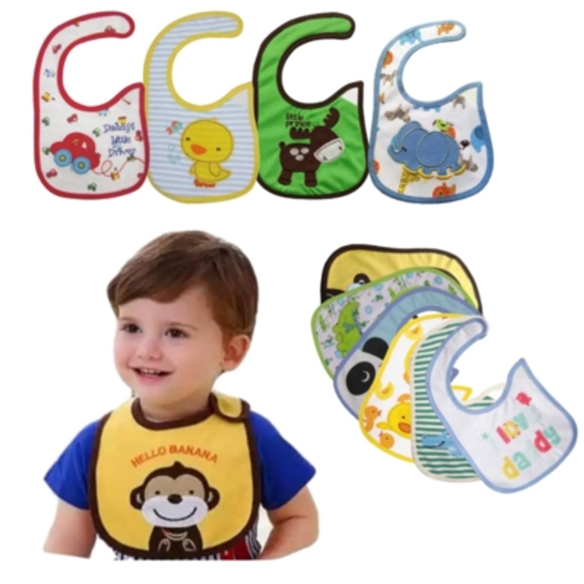 JUMP KIDS - Pack 9 Baberos Impermeables Regulables Para Bebés Jump Kids Niño