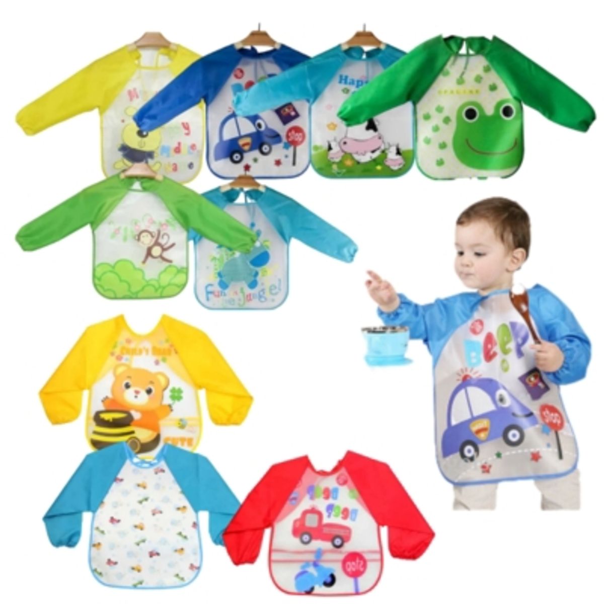 JUMP KIDS - Pack 6 Baberos Regulables con Mangas Para Bebés Jump Kids Niño