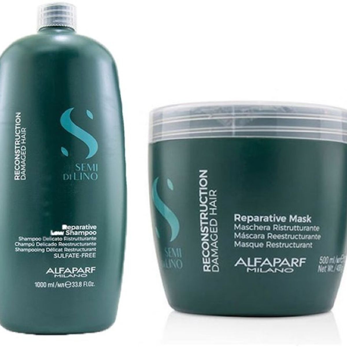 ALFAPARF MILANO - Shampoo Y Mascara Reparación Alfaparf Semi Di Lino 1 Litro.
