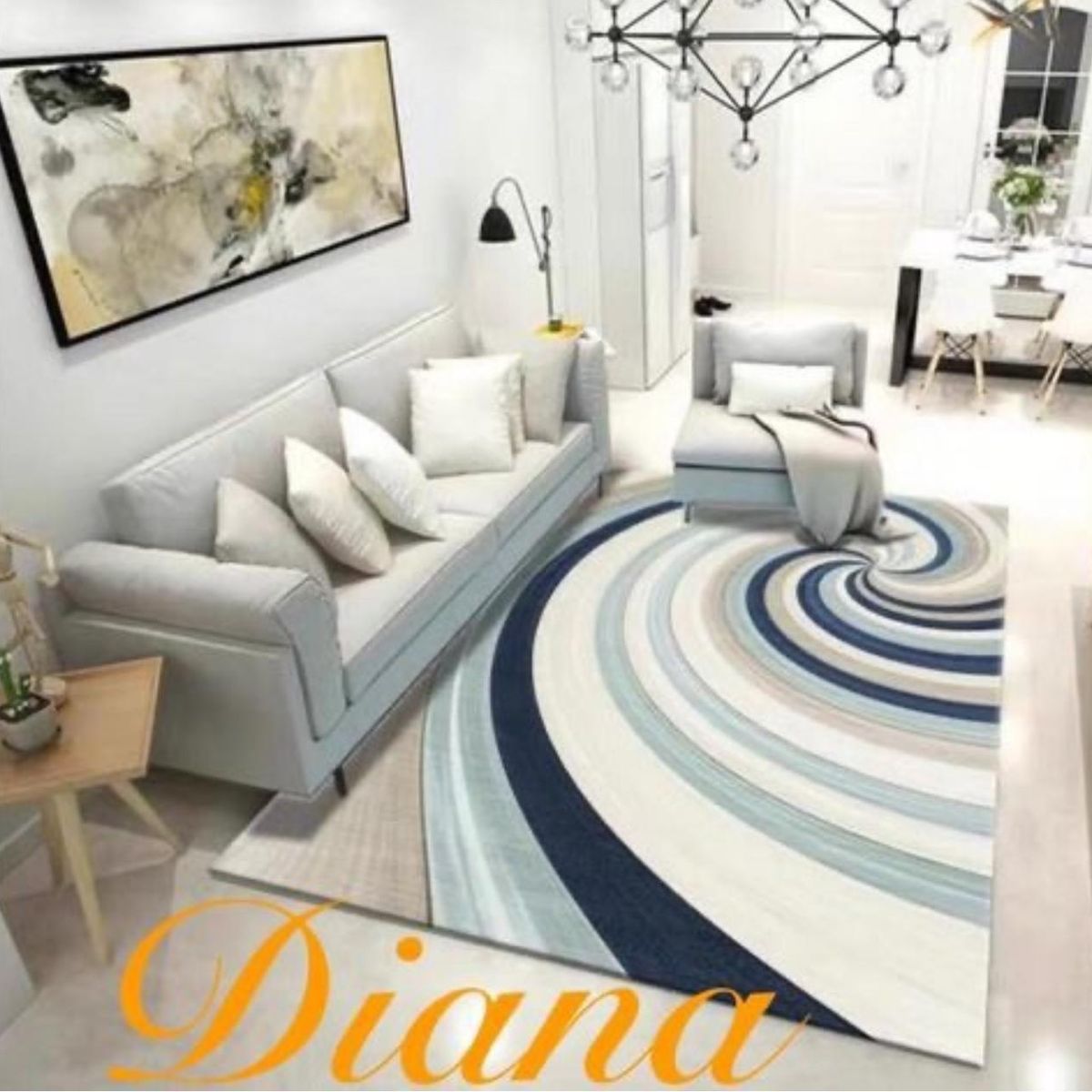 DIANA - ALFOMBRA ANTIDESLIZANTE 3D BLANCO CON HERMOSO DISEÑO ESPIRAL160CM X 200CM