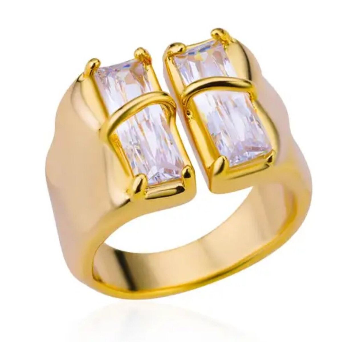 GENERICO - Anillo Ajustable piedras blancas en acero inoxidable