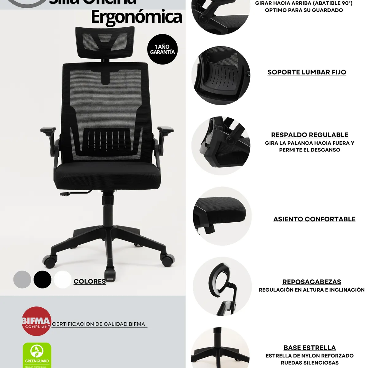 MODERNISMO - Silla de oficina ejecutiva Ergonomic Plus negra