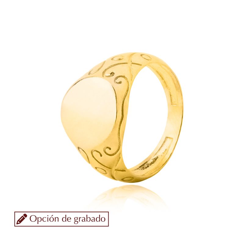 JB JOYAS BARON - Anillo de Plata Esterlina 925 Sello Tallado Revestido en Oro 18kt