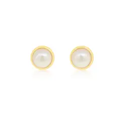 JB JOYAS BARON - Aros de Oro 18kt Tipo Perla Cultivada de 3.0mm a 3.5mm